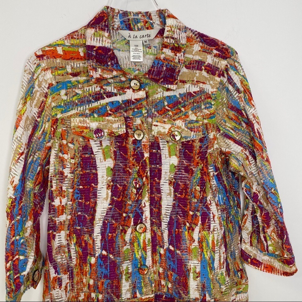 A la carte Womens Multicolor Abstract Art to Wear Button Up Jacket Size M - Picture 2 of 14